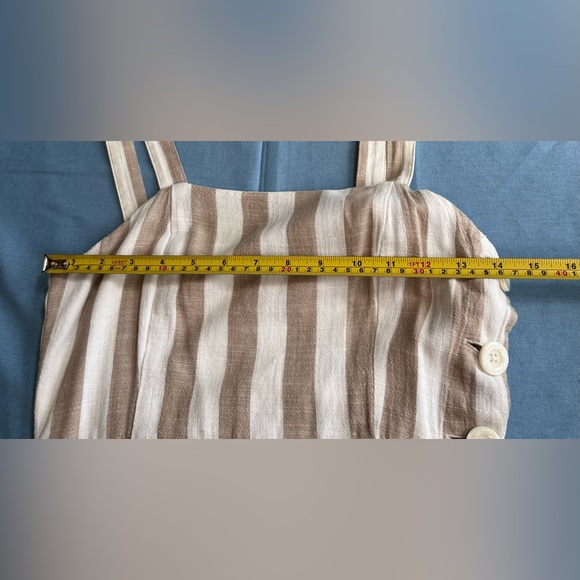Mango A-Line Linen Dress Sz 2 Square Neck Midi Side Buttons Tan White Stripe New - Picture 6 of 8